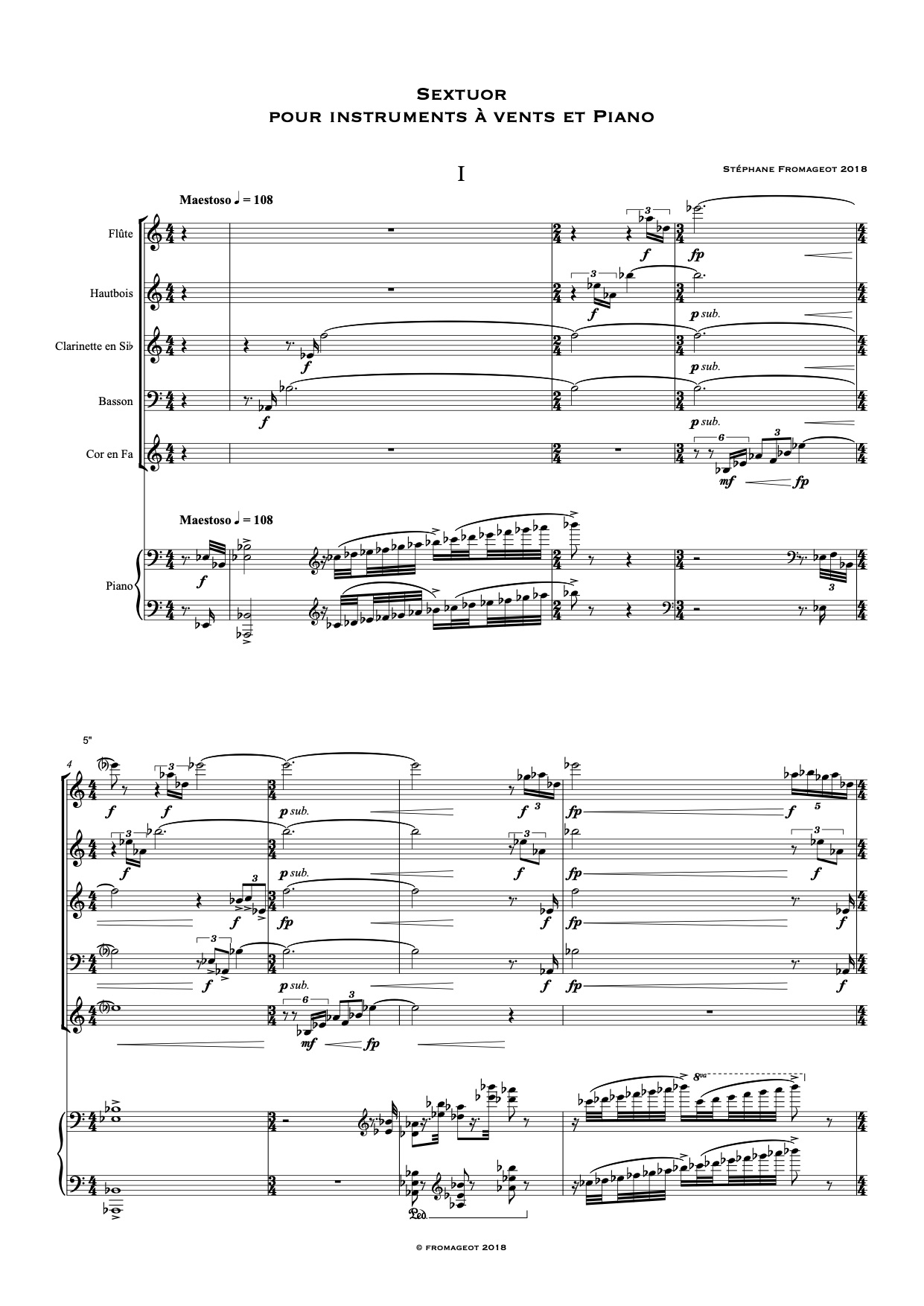 Sextuor pour instruments à vent et piano - 2018